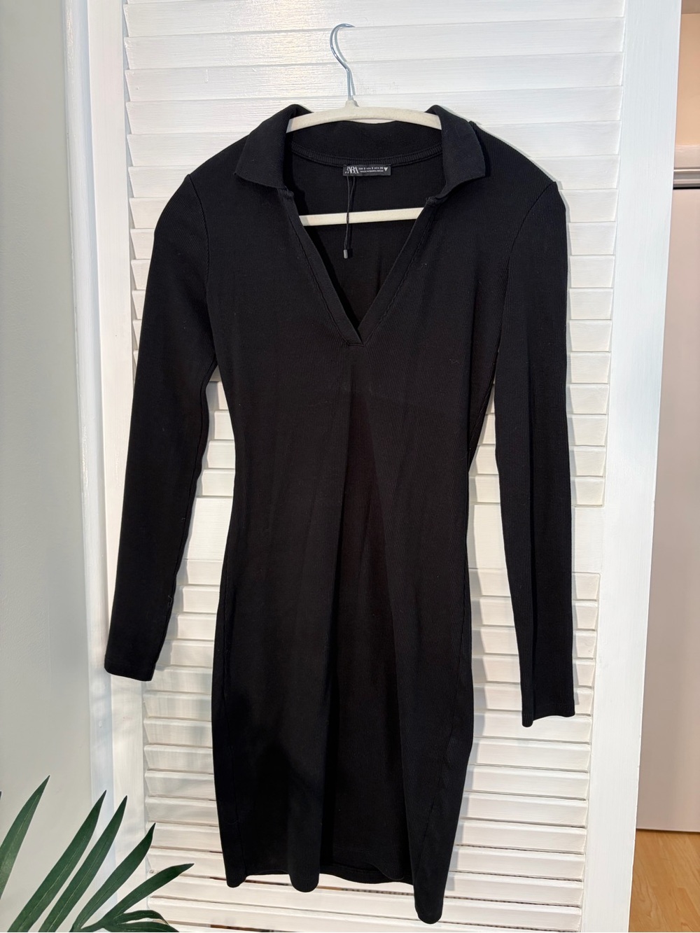 Zara Black Collared V-Neck Mini Dress